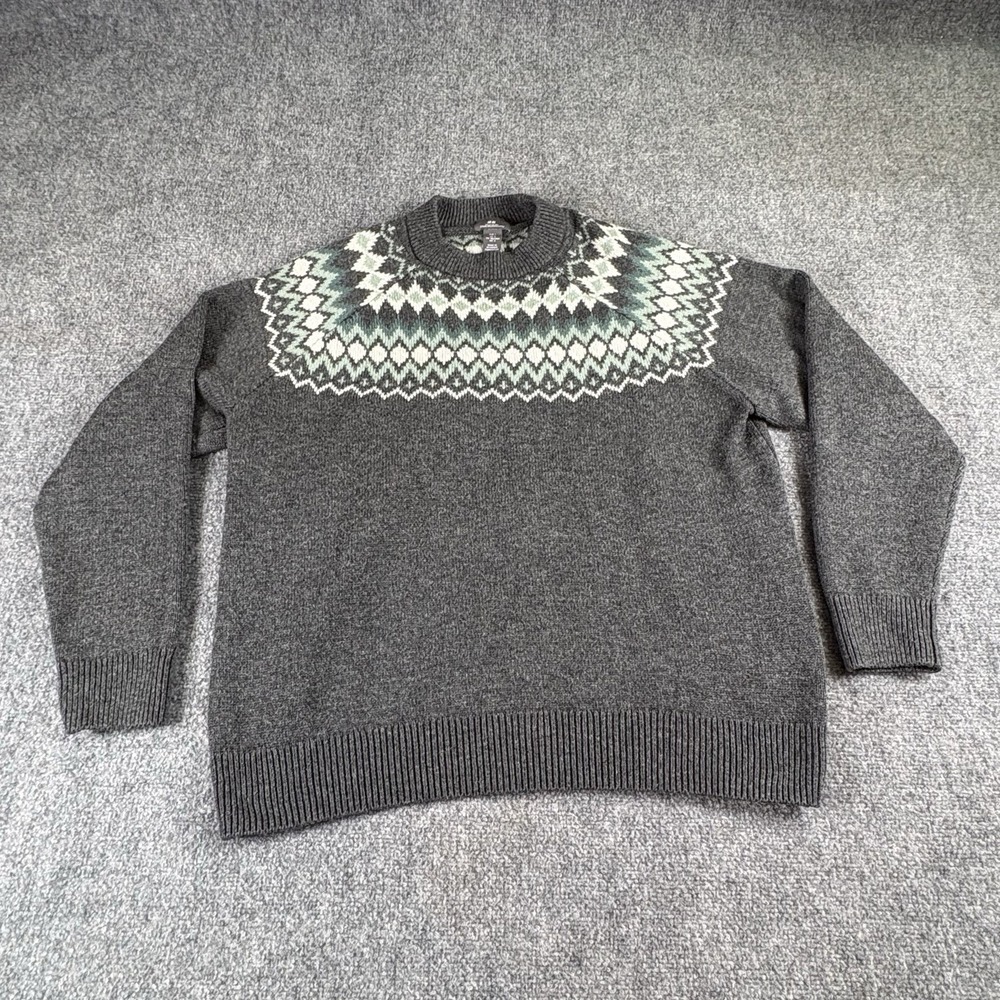 H&M Sweater Men's L Gray Fair Isle Nordic Relaxed Fit Ski Lodge Après Ski Cabin